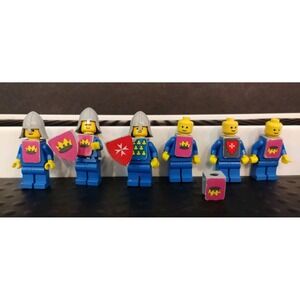 Lot of 6 Lego Classic Yellow Castle Knight Minifigure Crown Sticker Vest Shield